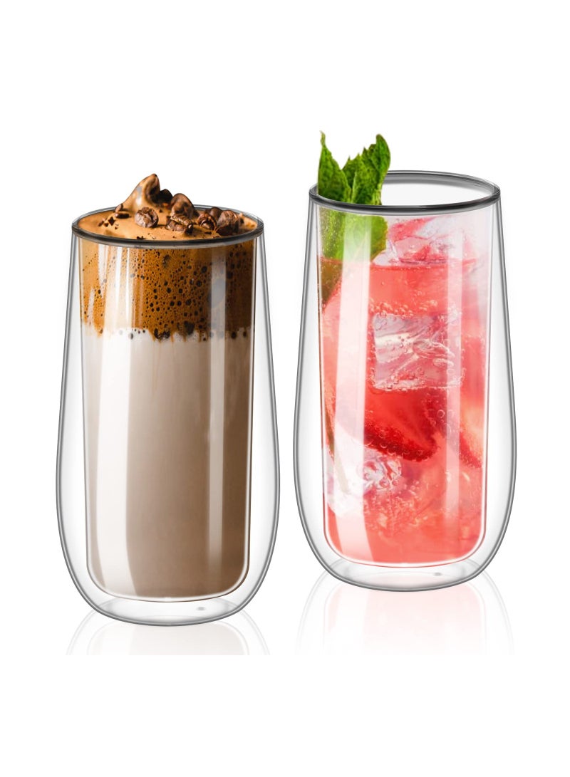 Excefore 250ml Double Walled Coffee Glass Mugs for Hot Cold Drink Transparent Latte Espresso Glasses Cups Coffee Tea Milk Juice Borosilicate Heat Resistant Crystal Glass Cups(Set of 2) - Image 1