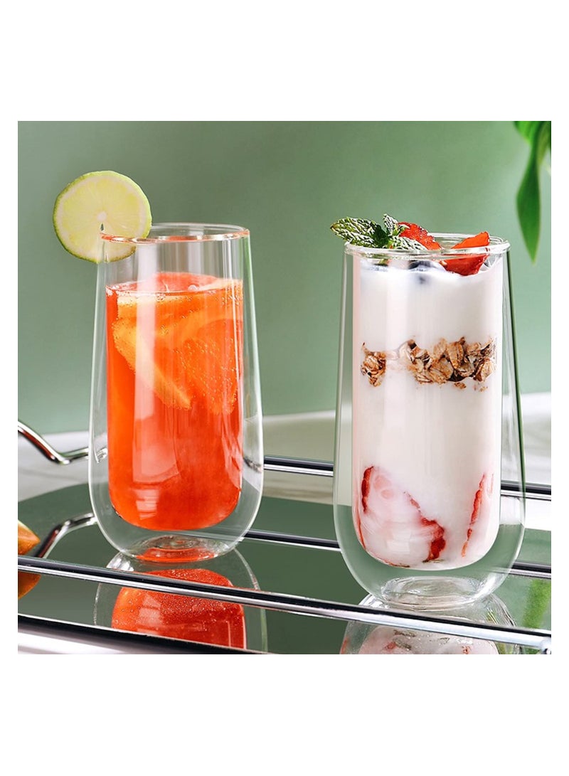 Excefore 250ml Double Walled Coffee Glass Mugs for Hot Cold Drink Transparent Latte Espresso Glasses Cups Coffee Tea Milk Juice Borosilicate Heat Resistant Crystal Glass Cups(Set of 2) - Image 2