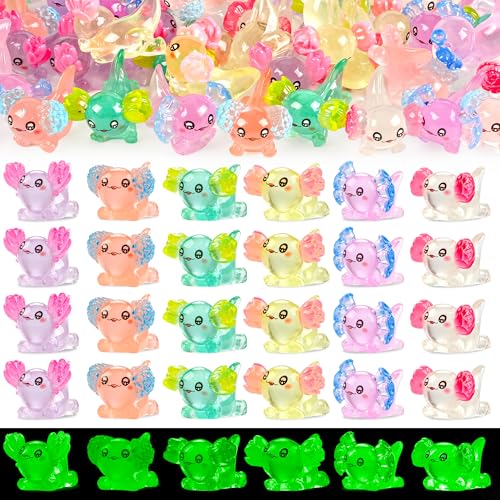 FEXIA 30pcs Mini Resin Axolotl Figurine Mini Resin Animals to Hide Tiny Small Figures Glow in the Dark Luminous Charm Ornament for DIY Craft Garden Landscape Dollhouse Potted Plants Decorations - Image 1