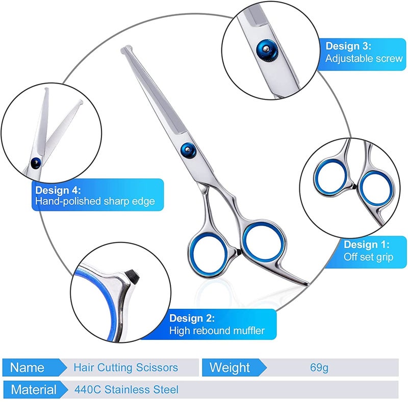 Qpets® ® Dog Grooming Scissors Kit with Safety Round Tips Stainless Steel Professional Dog Hair Cutting Scissors - Thinning, Straight, Curved Shears and Comb for Long Short Hair for Dog Cats(3 PCS) - Image 4