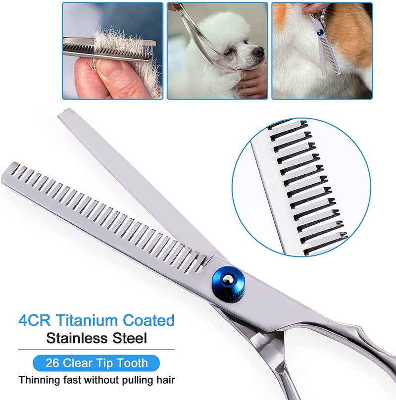 Qpets® ® Dog Grooming Scissors Kit with Safety Round Tips Stainless Steel Professional Dog Hair Cutting Scissors - Thinning, Straight, Curved Shears and Comb for Long Short Hair for Dog Cats(3 PCS) - Image 3