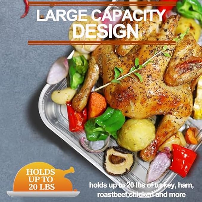 U-HOOME 165 Inch Roasting Pan Stainless Steel Oven Tray With Baking Rack NonStick Deep Broiling Roaster Pan With Handles For Turkey Chicken Vegetable Lasagna - Image 4