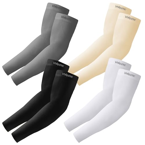 VNLEXMC 4 Pairs Arm Sleeves to Cover Arms for Men & Women,UV Sun Protection,Cooling Sports Compression,Tattoo Cover Up Sleeve (Black+White+Gray+Beige) - Image 1