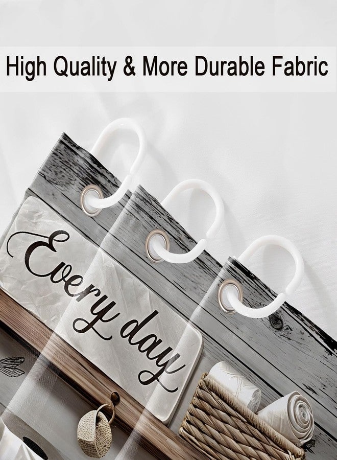 Famiffty Rustic Daisy Vintage Country Flower Shower Curtain 60Wx72L Inch Farmhouse Butterfly Brown Floral Wooden Plank Inspirational Cottage Style Bathroom Decor Waterproof Fabric 12 Plastic Hooks - Image 5