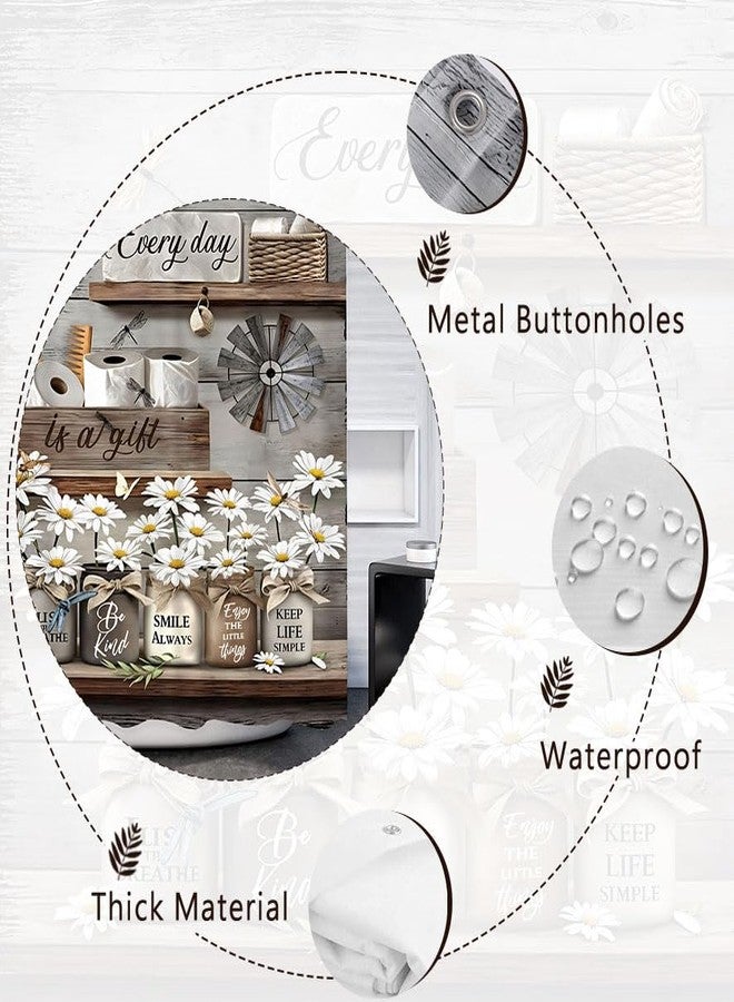 Famiffty Rustic Daisy Vintage Country Flower Shower Curtain 60Wx72L Inch Farmhouse Butterfly Brown Floral Wooden Plank Inspirational Cottage Style Bathroom Decor Waterproof Fabric 12 Plastic Hooks - Image 4