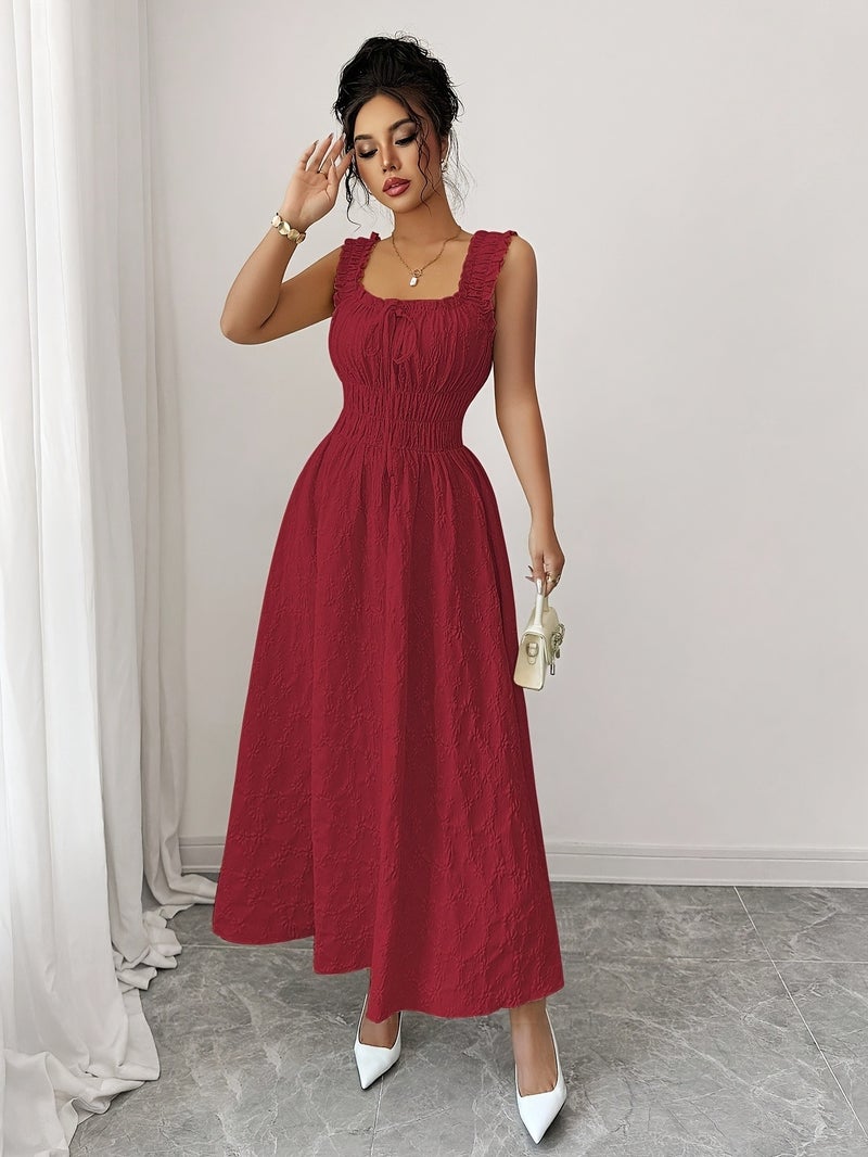 New Women's Textured Floral Fabric Dress with Spaghetti Straps and Bow Waist Design - Elegant and Versatile Women's Dress for Parties, Date Nights, 1pc Style, Suitable for Buen Fin Shoppi... - Image 5