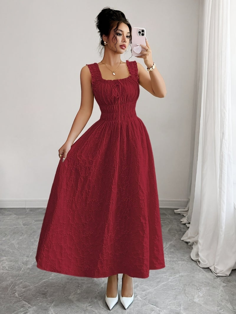 New Women's Textured Floral Fabric Dress with Spaghetti Straps and Bow Waist Design - Elegant and Versatile Women's Dress for Parties, Date Nights, 1pc Style, Suitable for Buen Fin Shoppi... - Image 4
