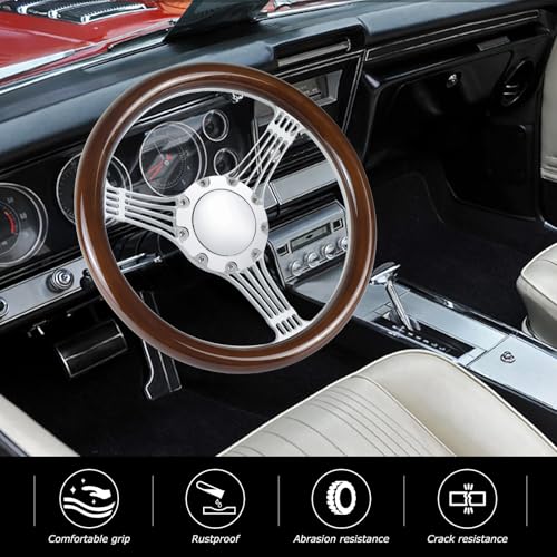 QYMOPAY 9 bolt disc shaped steering wheel, 14 inch wooden steering wheel, suitable for most nine hole car wooden steering wheels - Image 4