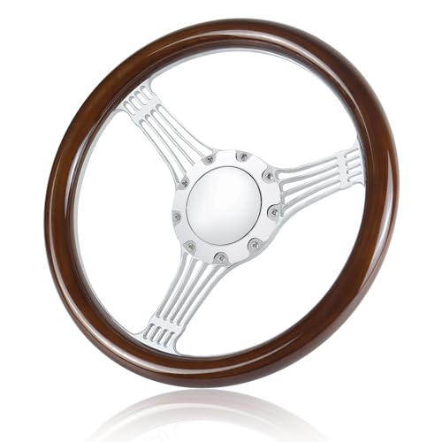 QYMOPAY 9 bolt disc shaped steering wheel, 14 inch wooden steering wheel, suitable for most nine hole car wooden steering wheels - Image 1