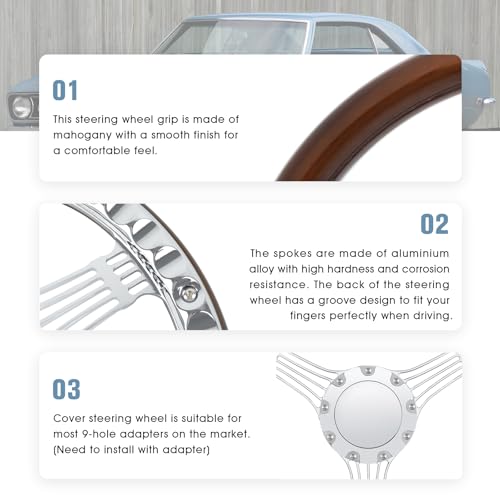 QYMOPAY 9 bolt disc shaped steering wheel, 14 inch wooden steering wheel, suitable for most nine hole car wooden steering wheels - Image 3