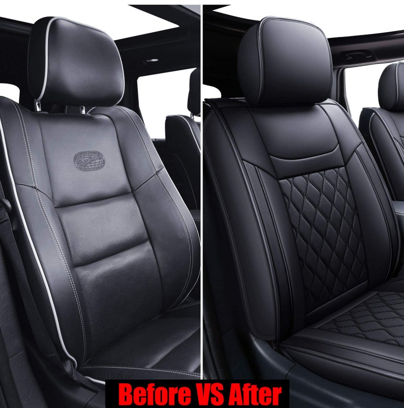Huidasource Grand Cherokee Seat Covers, Waterproof Leather Customized Car Seat Cushion Covers, Full Set Seat Protectors Compatible with Jeep Grand Cherokee 2011-2022 (5 Pcs Full Set/Black) - Image 4