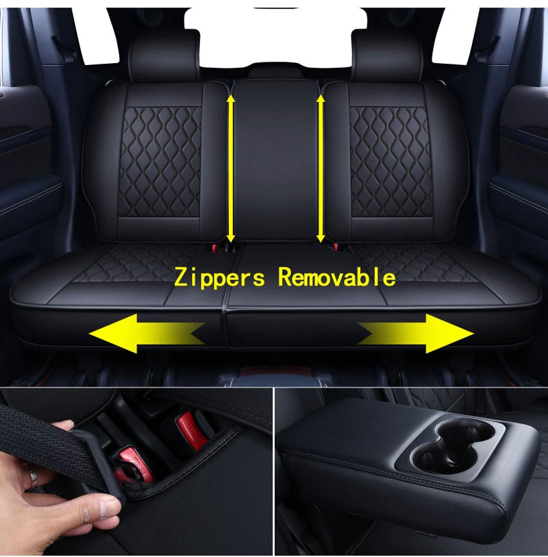 Huidasource Grand Cherokee Seat Covers, Waterproof Leather Customized Car Seat Cushion Covers, Full Set Seat Protectors Compatible with Jeep Grand Cherokee 2011-2022 (5 Pcs Full Set/Black) - Image 3