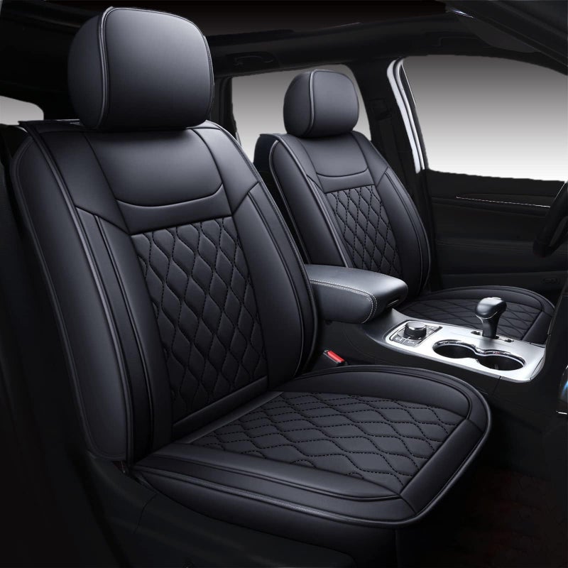 Huidasource Grand Cherokee Seat Covers, Waterproof Leather Customized Car Seat Cushion Covers, Full Set Seat Protectors Compatible with Jeep Grand Cherokee 2011-2022 (5 Pcs Full Set/Black) - Image 1
