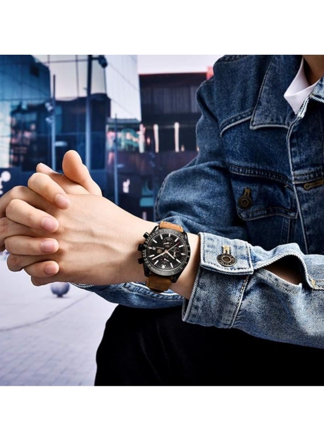 BENYAR Mens Watch Waterproof Chronograph Date Watch for Men Brown Leather Strap Quartz Movement Analog Watch Business Casual Gift for Men - Image 3