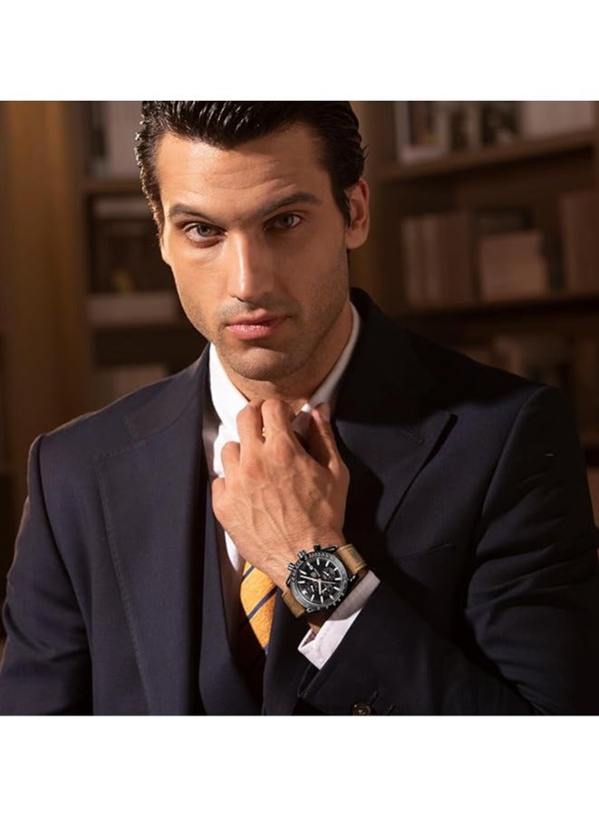 BENYAR Mens Watch Waterproof Chronograph Date Watch for Men Brown Leather Strap Quartz Movement Analog Watch Business Casual Gift for Men - Image 2