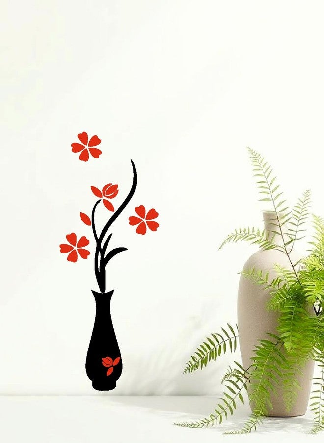 Techgifti ملصق حائط Techgifti™ "زهور حمراء مع مزهرية" من الفينيل لتزيين المنزل والمكتب - Image 1