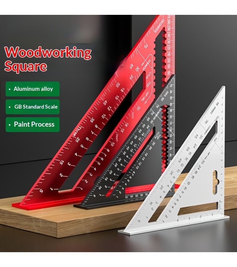 Thickened Speed Square 90 Degree 45 Degree Right Angle Ruler Dual Scale Metric Imperial Laser Etched Red 7 Inch For Woodworking Carpentry - Image 2