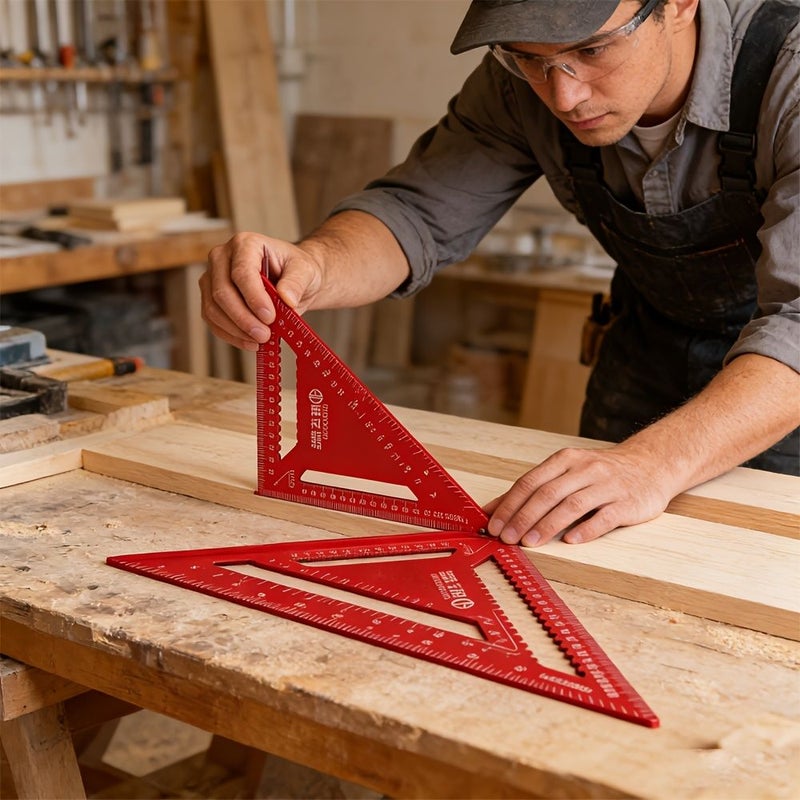 Thickened Speed Square 90 Degree 45 Degree Right Angle Ruler Dual Scale Metric Imperial Laser Etched Red 7 Inch For Woodworking Carpentry - Image 1