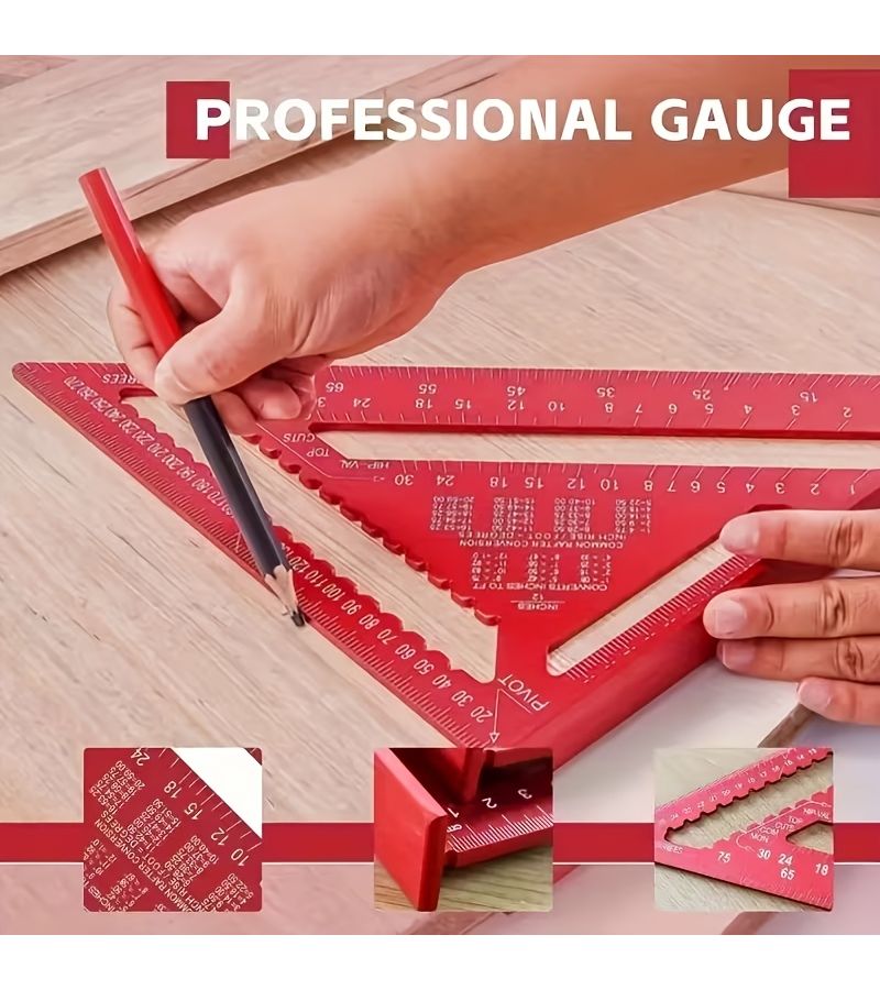 Thickened Speed Square 90 Degree 45 Degree Right Angle Ruler Dual Scale Metric Imperial Laser Etched Red 7 Inch For Woodworking Carpentry - Image 5