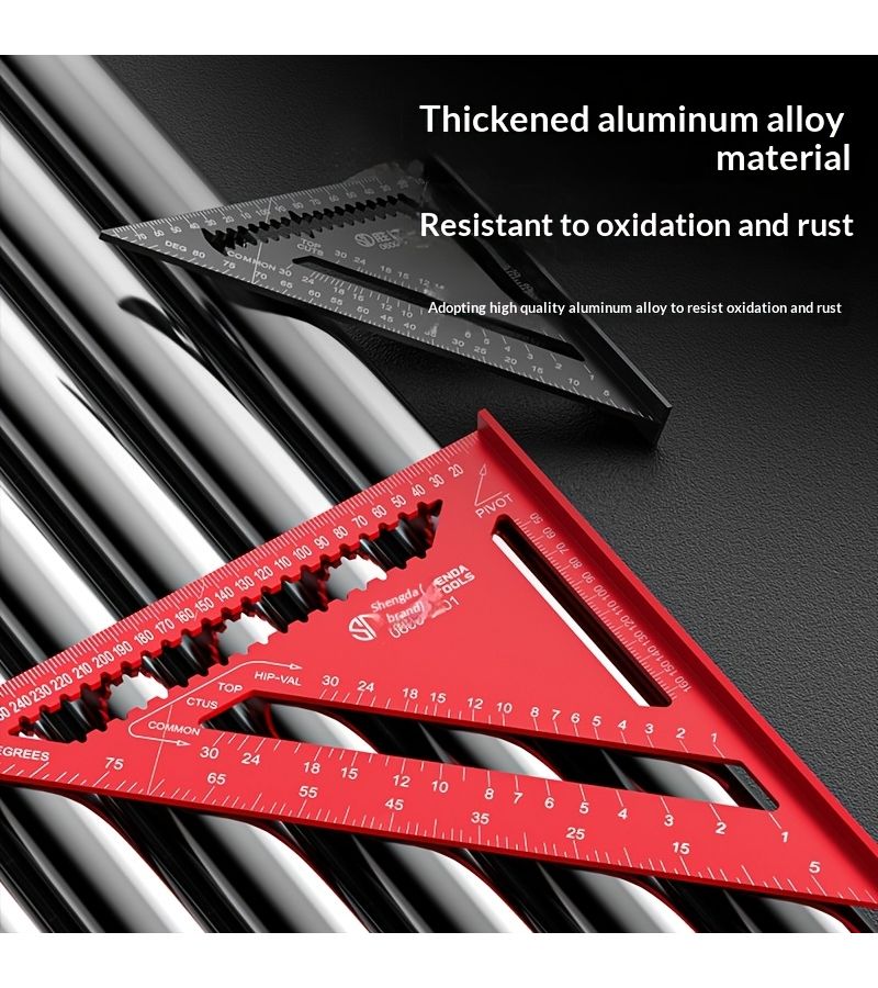 Thickened Speed Square 90 Degree 45 Degree Right Angle Ruler Dual Scale Metric Imperial Laser Etched Red 7 Inch For Woodworking Carpentry - Image 3