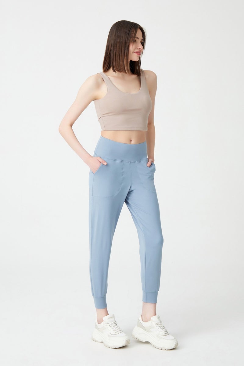 Los Ojos Womens Blue Gray High Waist Jogger Sweatpants Joggers  - Image 4