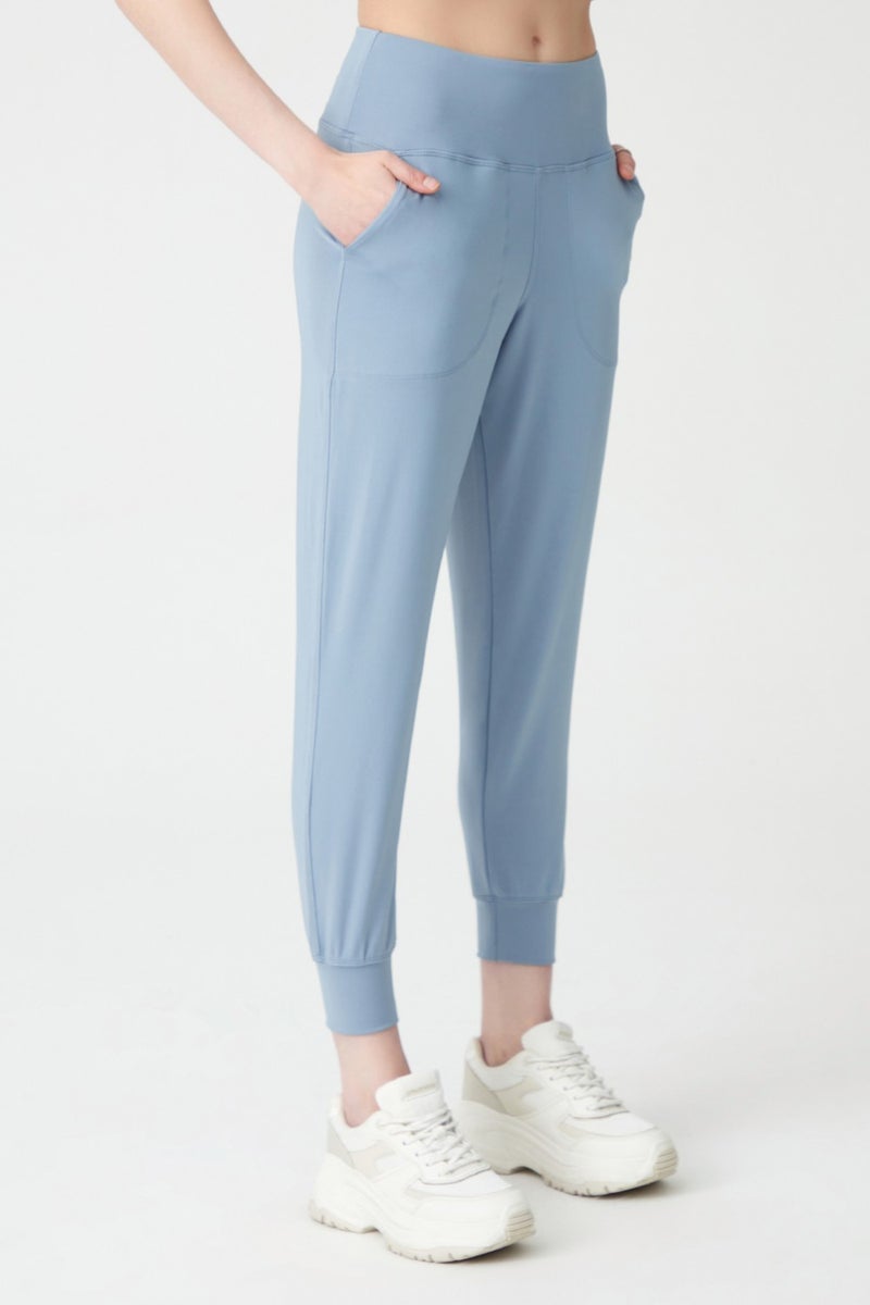 Los Ojos Womens Blue Gray High Waist Jogger Sweatpants Joggers  - Image 1