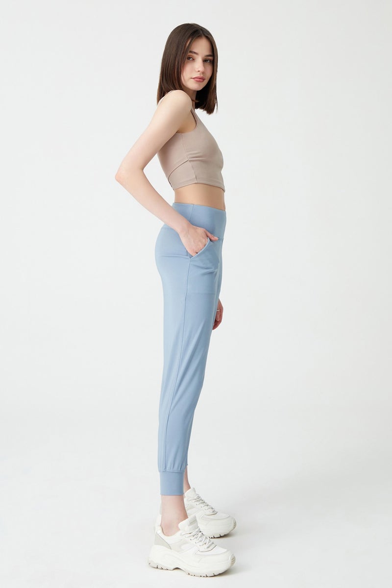 Los Ojos Womens Blue Gray High Waist Jogger Sweatpants Joggers  - Image 5