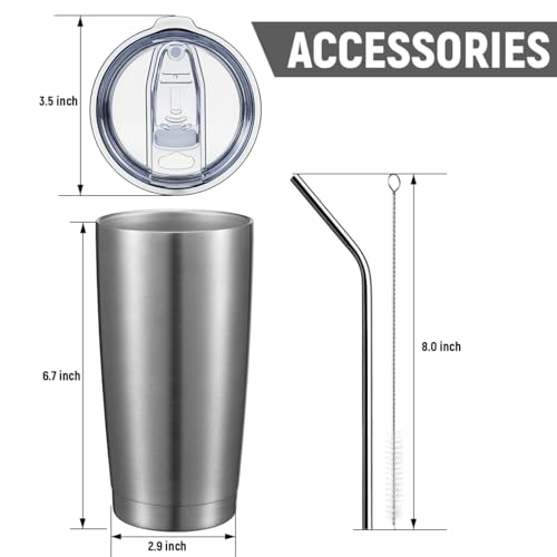 COMOOO 20oz Tumbler with Straw Stainless Steel Insulated Coffee Tumbler Cups Double Wall Vacuum Travel Coffee Mug with Splash Proof Sliding Lid for Hot Cold Drinks (Silver, 1 Pack) - Image 3