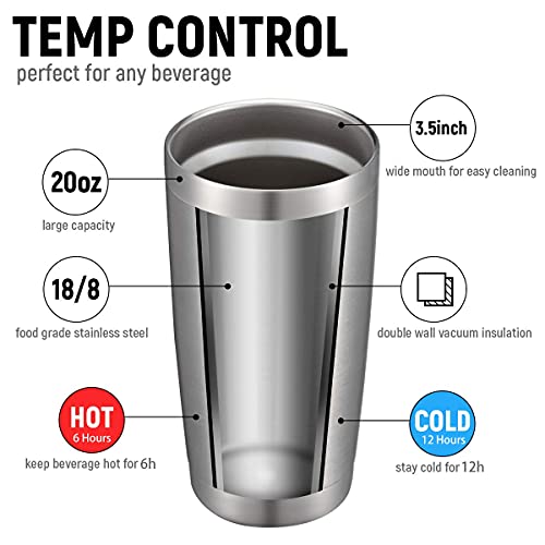 COMOOO 20oz Tumbler with Straw Stainless Steel Insulated Coffee Tumbler Cups Double Wall Vacuum Travel Coffee Mug with Splash Proof Sliding Lid for Hot Cold Drinks (Silver, 1 Pack) - Image 2