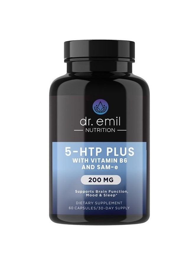 DR EMIL NUTRITION - 200 MG 5-HTP Plus with SAM-e to Maintain Normal Healthy Sleep and Create a Sense of Wellbeing - 5HTP Supplement with Vitamin B6-60 Vegan Capsules, 30 Servings - Image 1