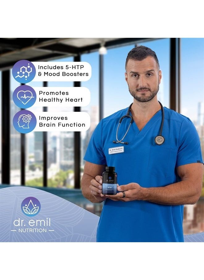 DR EMIL NUTRITION - 200 MG 5-HTP Plus with SAM-e to Maintain Normal Healthy Sleep and Create a Sense of Wellbeing - 5HTP Supplement with Vitamin B6-60 Vegan Capsules, 30 Servings - Image 1