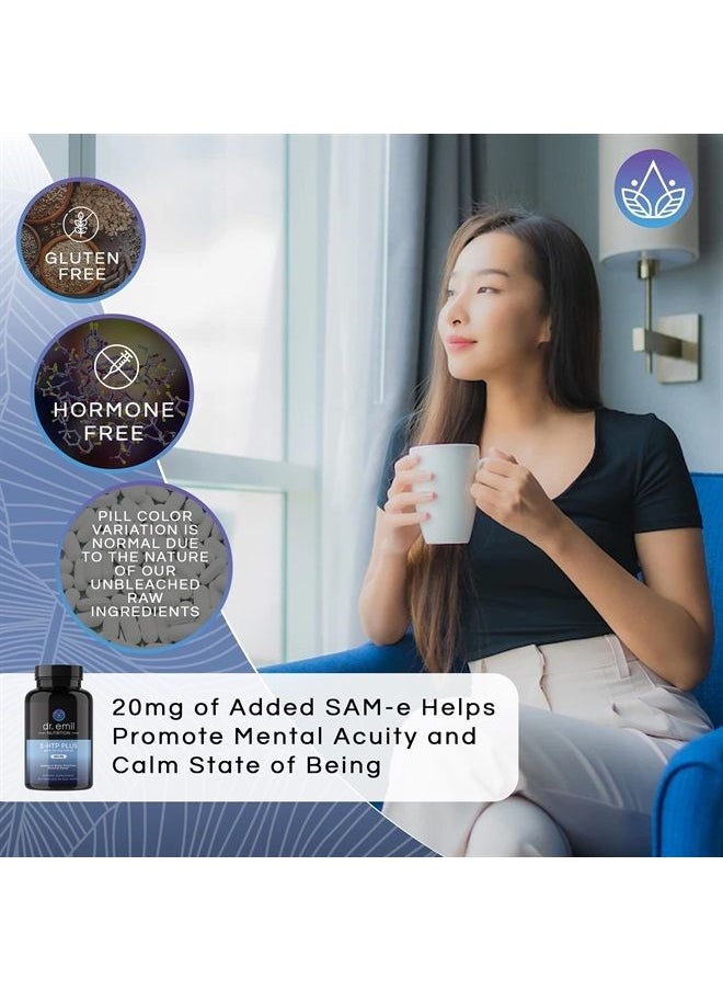 DR EMIL NUTRITION - 200 MG 5-HTP Plus with SAM-e to Maintain Normal Healthy Sleep and Create a Sense of Wellbeing - 5HTP Supplement with Vitamin B6-60 Vegan Capsules, 30 Servings - Image 1