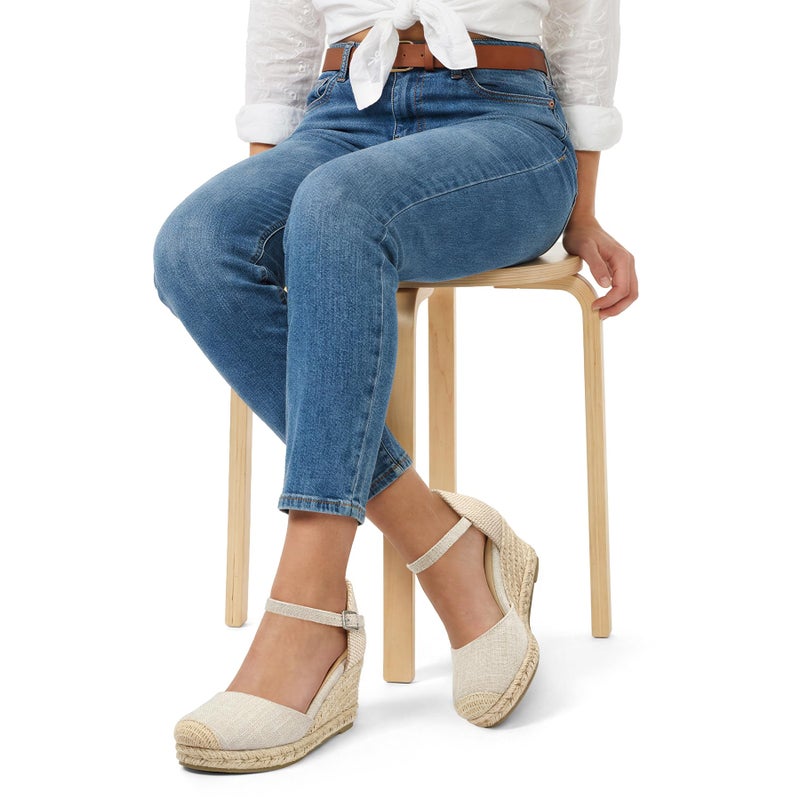 mysoft Women's Platform Espadrille Wedge Sandals Closed Toe Buckle Ankle Strap Comfortable Summer Shoes Beige size 7 - Image 3