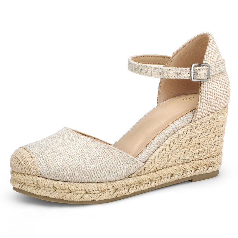 mysoft Women's Platform Espadrille Wedge Sandals Closed Toe Buckle Ankle Strap Comfortable Summer Shoes Beige size 7 - Image 1
