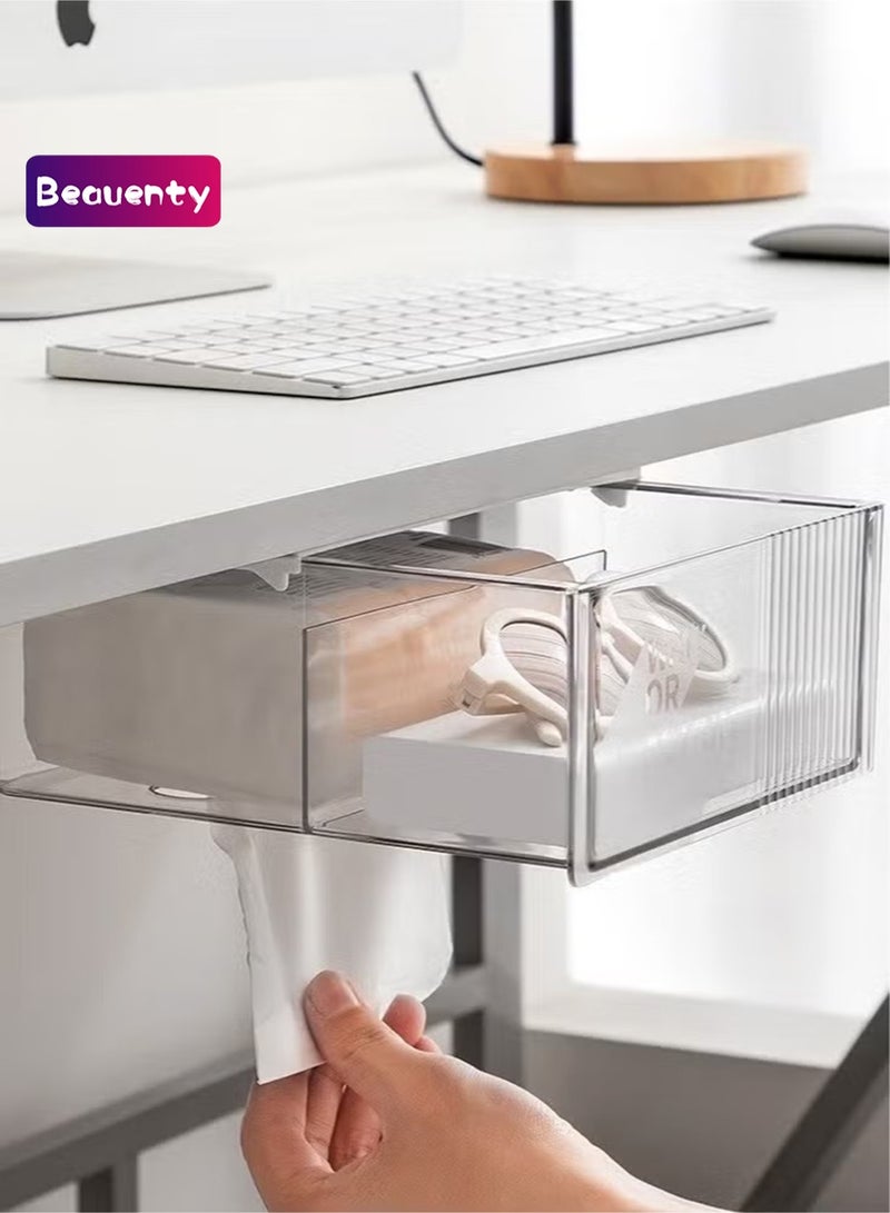 Beauenty Under Desk Drawer Storage Box Invisible Tissue Box Stationery Storage Artifact Large Capacity Desk Nail Free Sticker - Image 1