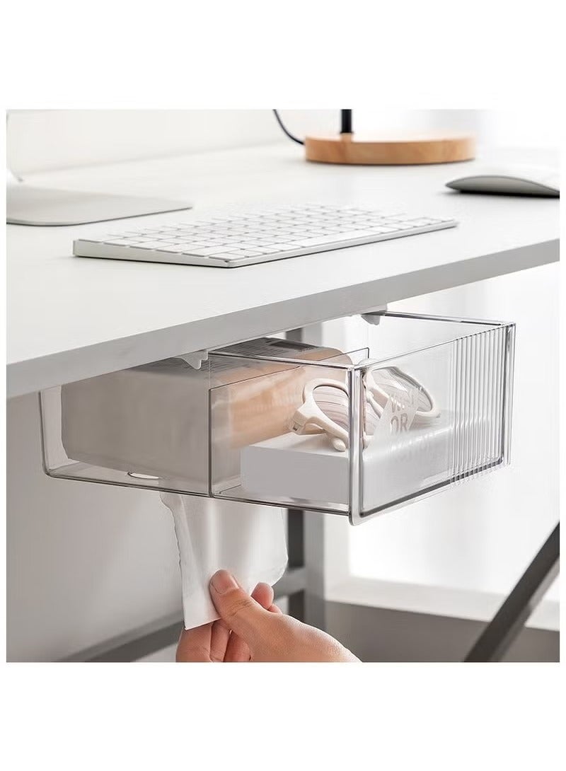 Beauenty Under Desk Drawer Storage Box Invisible Tissue Box Stationery Storage Artifact Large Capacity Desk Nail Free Sticker - Image 5