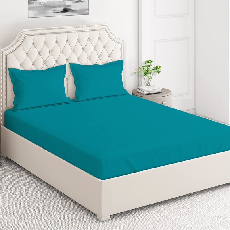 Layers Be Bold 100 Cotton Bedsheet Set for All Seasons Lightweight Moisture Absorbent Machine Washable Easy to Care Gift for Housewarming More 140 TC Queen Size TealBlue - Image 2