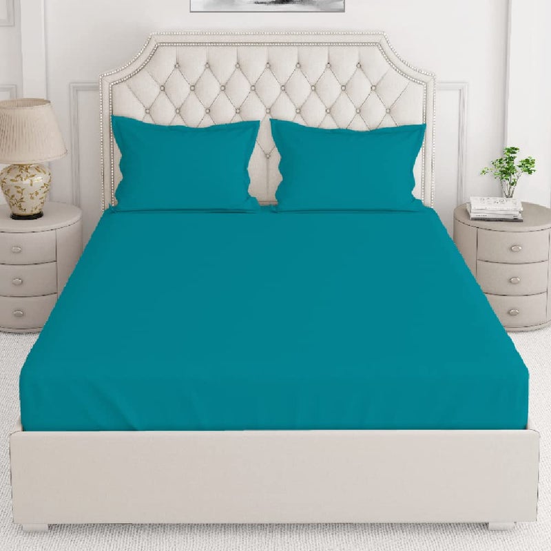 Layers Be Bold 100 Cotton Bedsheet Set for All Seasons Lightweight Moisture Absorbent Machine Washable Easy to Care Gift for Housewarming More 140 TC Queen Size TealBlue - Image 1