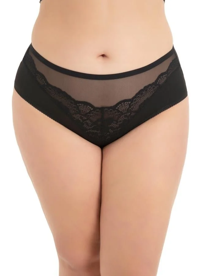 COTTONHILL Transparent Tulle Lace Detailed Plus Size Women's Bikini Panties with Elastic Waist 5 Pack