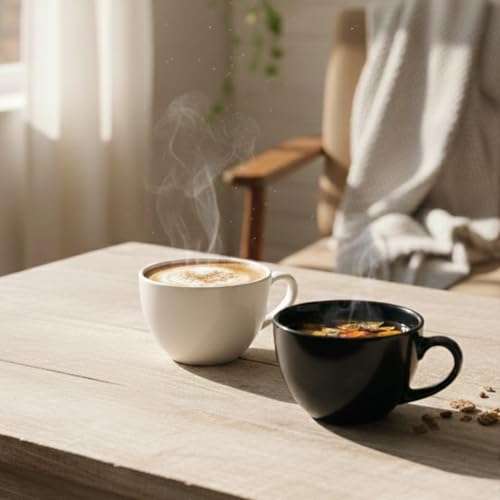 BLACKCARROT Ceramic Coffee Mug Set, Set of 2, 300ml, White & Black | Medium Mug | Glossy Finish | Porcelain Coffee Cup Set | Ceramic Cup | Microwave Safe (White & Black Mug, Set of 2) - Image 1