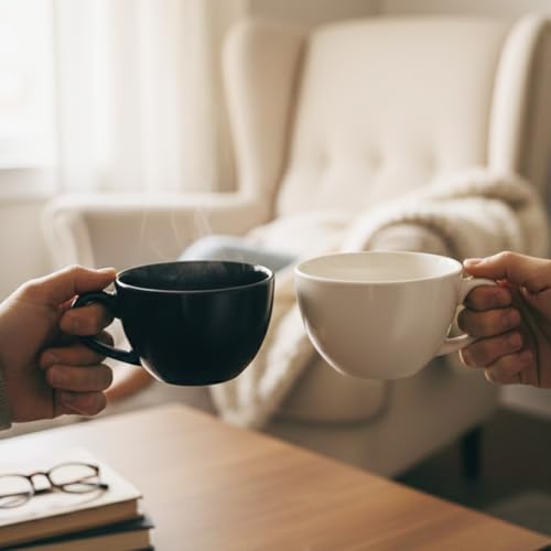BLACKCARROT Ceramic Coffee Mug Set, Set of 2, 300ml, White & Black | Medium Mug | Glossy Finish | Porcelain Coffee Cup Set | Ceramic Cup | Microwave Safe (White & Black Mug, Set of 2) - Image 2