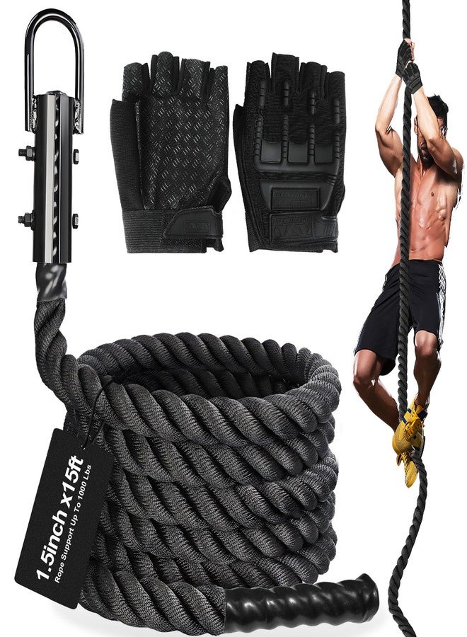 DAJOUJS Gym Climbing Rope 1.5 Inch Climbing Rope Workout Fitness & Strength Training Exercise Climbing Rope in Black for Adults & Kids Outdoor & Indoor, Gym Rope Length 10ft, 15ft, 20ft Available - Image 1