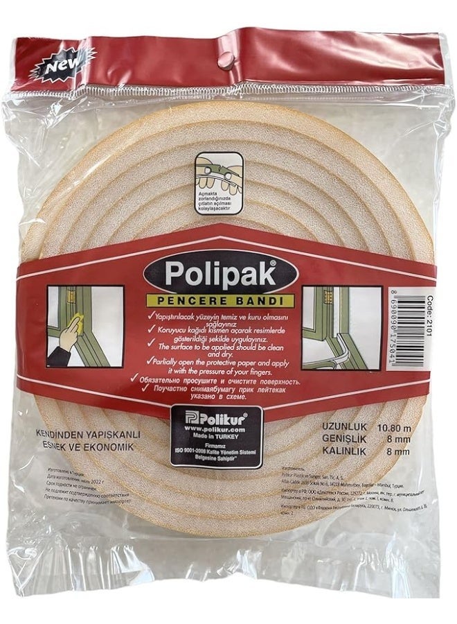 Polipak Door Weather Stripping - 3 Rolls, White Foam, 10.8m, Self-Adhesive, Soundproof & Weatherproof - Image 1