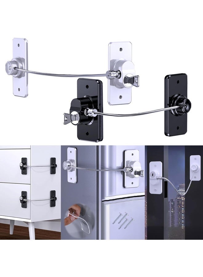 DUNISO 2 Pack Refrigerator Locks with Keys, Child Safety Cabinet Locks，Child Proof French Fridge Lock， No Drill,Easy to Install，for Refrigerator, Cabinets, Closets, Drawers, Window，White  - Image 1