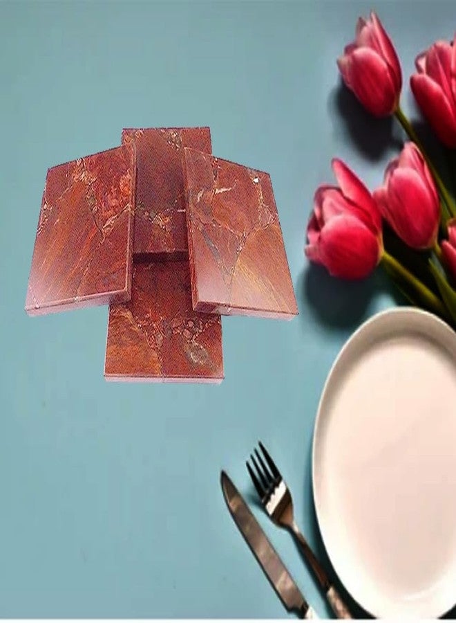 eshoppee stone coaster for Set of 4 pcs Table Ware for Decoration, Cup Mat,coasters for dining table hot pots (red jasper) (10x10cm) - Image 3