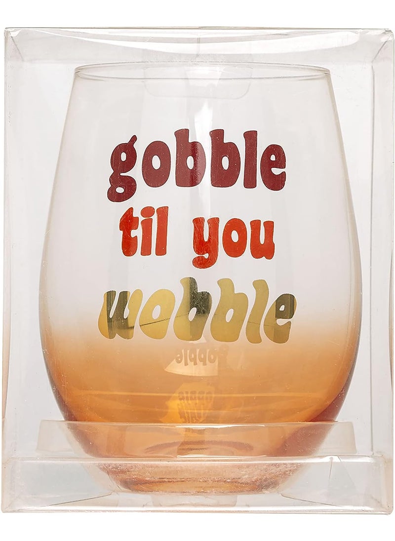 pearhead Pearhead Gobble Til You Wobble Gradient Orange Thanksgiving Seasonal Fall Home Deor Accessory Holiday Stemless Wine Glass 15oz  - Image 5