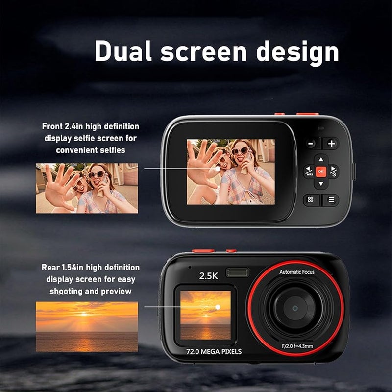 Kids Digital Camera 72MP 2 5K Auto Focus Dual Screen Selfie 16X Zoom MP3 Playback 750mAh Battery - Image 4