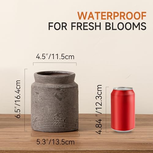 Dobbyby Ceramic Flower Vase 65 inch Farmhouse Rustic Vase for Home Decor Handcrafted Pottery Vase Small Terracotta Vases for Dining Table Fireplace Living Room Bathroom Wedding Centerpiece SDark Gray - Image 3