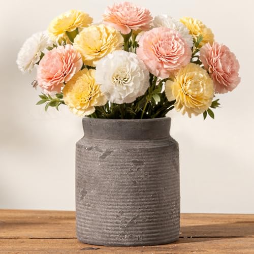 Dobbyby Ceramic Flower Vase 65 inch Farmhouse Rustic Vase for Home Decor Handcrafted Pottery Vase Small Terracotta Vases for Dining Table Fireplace Living Room Bathroom Wedding Centerpiece SDark Gray - Image 1
