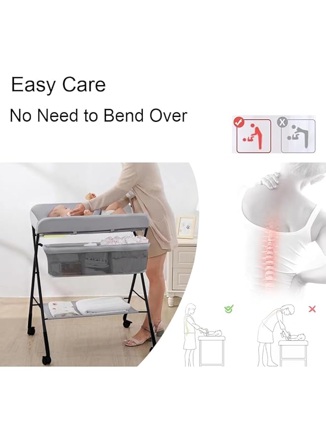 DMG TECH Portable Baby Changing Table Waterproof Diaper Changing Table With Wheels Adjustable Height Folding Diaper Station With Safety Belt Large Storage Racks For Newborn Baby And Infant - Image 4